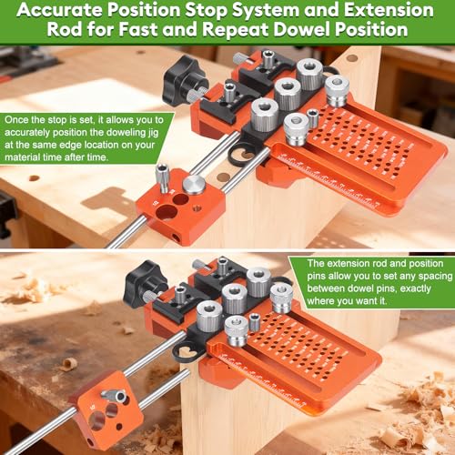 Dowel Jig Kit with Quick Positive Stop & Clamp, ADJ Doweling Jig
