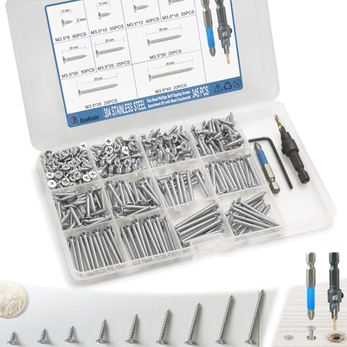 345PCS Wood Screws Assortment Kit, #6 Self Tapping Screw Set (9 Sizes) - size: SS304 M3.5
