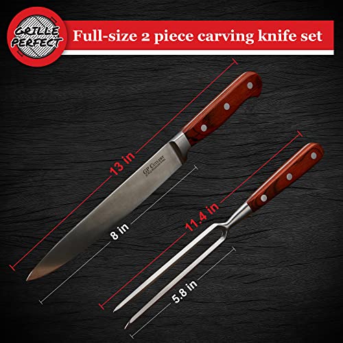 Meat Carving Knife Set with Fork, Kitchen Tool for Turkey, Ham, Pork, Full Tang Stainless Steel, Hardwood Handle and Gift Storage Box