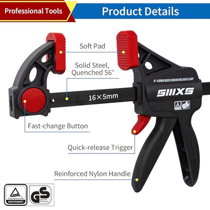 4-Pack 6" Bar Clamps for Woodworking Set with GS Certificate - size: 6''