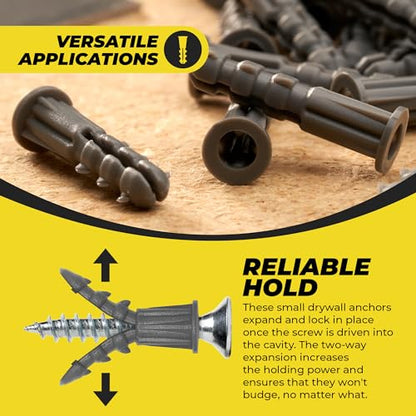 Qualihome Ribbed Plastic Drywall Anchors - Wall Anchors for Drywall - Plastic Screw Anchors for Secure Fastening (Bulk Pack, #6-8 x 7/8") - size: #6-8 x 7/8", style: Bulk Pack