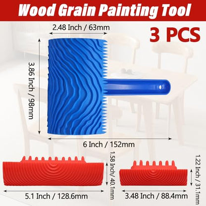 3PCS Wood Grain Tool Set, Soft Rubber, for DIY Faux Wood Painting