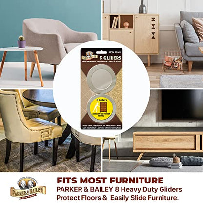 PARKER & BAILEY Furniture Gliders - 8 Gliders Sliders / Bumpers to Protect Floors & Furniture. Easily slide Furniture or Appliances on Hardwood Floors, Laminate Wood or Carpet - size: Set of 8