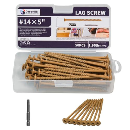 #14 x 5 Structural Lag Wood Screws, Heavy Duty Timber Deck Screws, 50 PCS - color: Yellow, size: #14 x 5"