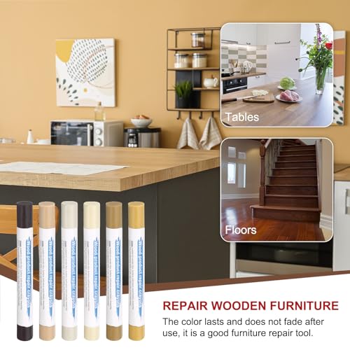 HARFINGTON Wood Filler Sticks 6 Colors Wooden Wax Touch Up Furniture Repair Crayons for Medium Brown, White Maple, Maple, Beige, Light Gray, Dark Oak - color: Brown Series