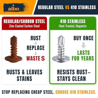 ALBO 300 PCS, #8 x 1/2" Stainless Steel Self Tapping Screws, 410 Stainless Truss Head Sheet Metal Screws, Self Drilling Screws for Steel & Aluminum, Magnetic Fasteners - color: Silver, size: #8 x 1/2"