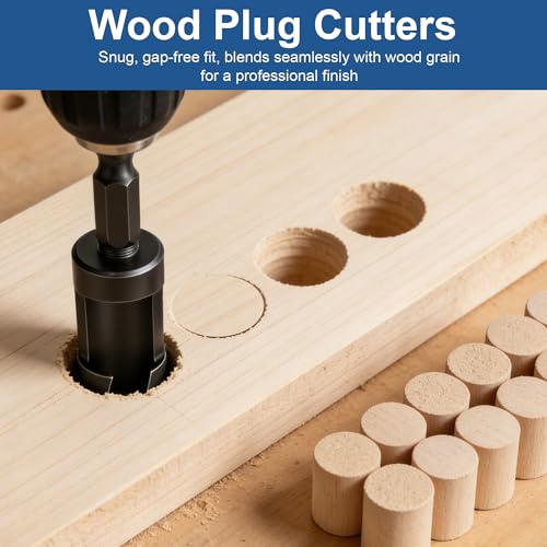 8 Pcs Wood Plug Cutter Set Carbon Steel Straight Tapered