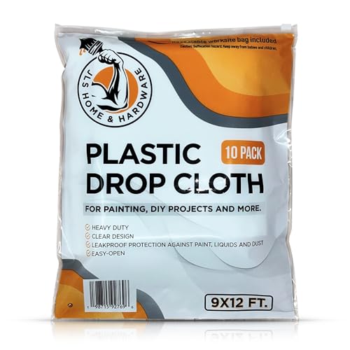 JLS Home & Hardware 10 Pack Plastic Drop Cloth for Painting 9x12 Feet