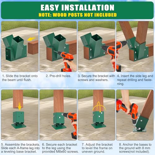 BeneLabel A-Frame Swing Set Brackets with 4pcs Swing Leveling Base Brackets Heavy Duty Swingset Hardware Kit DIY Swingset End Bracket for 4 (4x4) Legs & 1 (4x6) Beam Green - color: Green