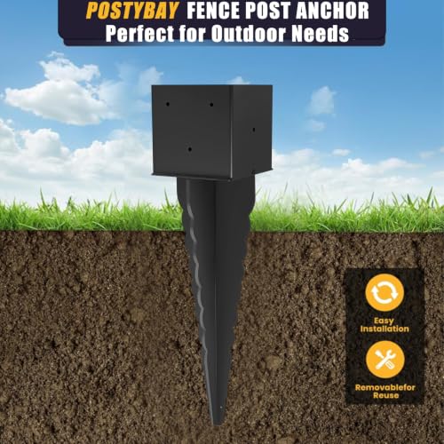 1Pcs 24"Fence Post Anchor Ground Spike| Black Powder-Coated| 6"x6" - size: 24"6*6
