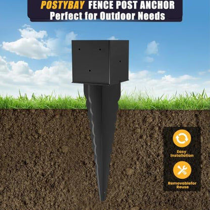 1Pcs 24"Fence Post Anchor Ground Spike| Black Powder-Coated| 6"x6" - size: 24"6*6