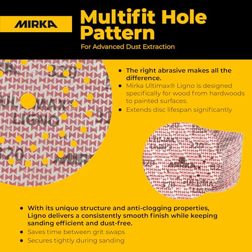 Mirka Ultimax Ligno 5 Inch 80 Grit Wood Sanding Discs Hook & Loop, 50 Pack - style: 80 Grit