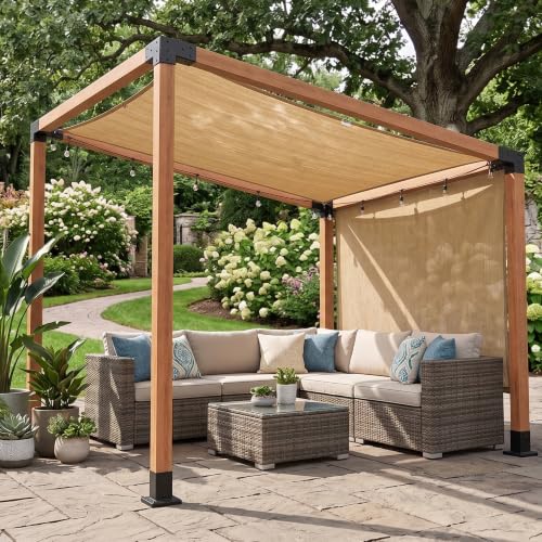 4 PCS Pergola Angled Corner Brackets with 4 Post Bases & Covers - size: 12-Pc Lean-To Kit: 4P Corner+4P Base&Cover