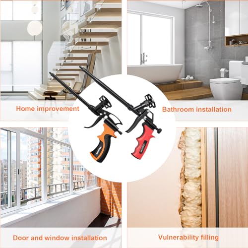 Preciva 2 PCS Spray Foam Gun, Upgrade Pu Expanding Foaming Gun Professional Caulking Gun Insulation Suitable for Caulking, Filling, Sealing - color: Orange+ Red