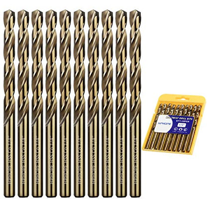 1/4 Inch Cobalt Drill Bits 10Pcs - HPHOPE M35 HSS Metal Twist Drill Bits Set, Jobber Drill Bits Length and Straight Shank, Suitable for Drilling in Hard Metal, Stainless Steel, Cast Iron - size: 1/4-inch, 10Pcs