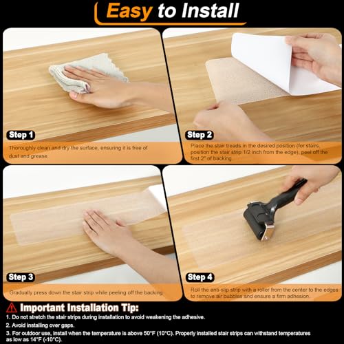 SMILOOL Clear Non-Slip Treads for Wooden Steps Indoor 5 Pack 4" x 32" Pre-Cut Anti-Slip Strips, Grip Tape Transparent Grips for Wood Stairs, Dogs, Kids and Pets, Waterproof - size: 4" X 32"