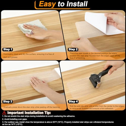 SMILOOL Clear Non-Slip Treads for Wooden Steps Indoor 5 Pack 4" x 32" Pre-Cut Anti-Slip Strips, Grip Tape Transparent Grips for Wood Stairs, Dogs, Kids and Pets, Waterproof - size: 4" X 32"