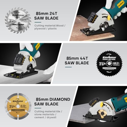 Enventor Mini Circular Saw with 3 Blades, 3-3/8 in, 4.8 A Corded