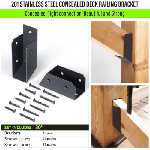 CNQLIS 8PCS 2"x4" Deck Railing 30° Stair Connectors, Black Stainless Steel - size: Angle 30 degrees