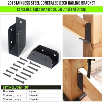 CNQLIS 8PCS 2"x4" Deck Railing 30° Stair Connectors, Black Stainless Steel - size: Angle 30 degrees