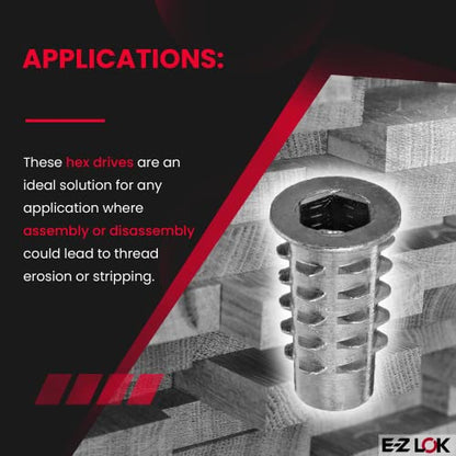 E-Z LOK Knife Threaded Insert for Soft Wood, Zinc Hex-Flanged Thread Inserts M6-1.0 Internal Threads, 20 mm Length Pack of 50