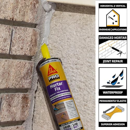 Sikaflex Mortar Fix, Limestone, Polyurethane sealant for Repairing Damaged Mortar, Joints and Gaps. Sealing Mortar Cracks 10.1 fl. oz Cartridge (Pack of 1) - size: 10.1 Fl Oz (Pack of 1)