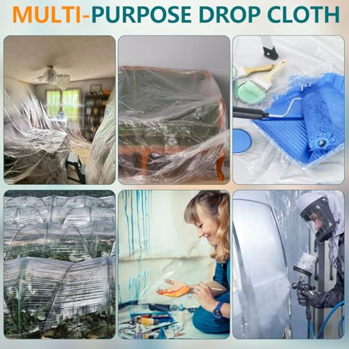 12x9ft Plastic Drop Cloths - Disposable Painter's Sheeting for Floor/Furniture/Car Protection,Paint Drop Cloth (6-Pack) - color: 6-Pack