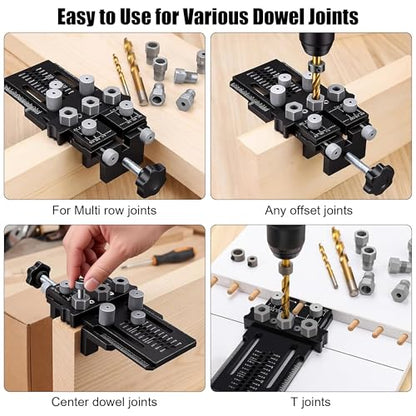 Dowel Jig Kit with Quick Positive Stop and Clamp, Adjustable Doweling Jig - color: Black
