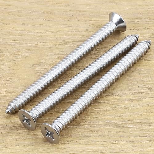 #12 x 2-3/4" Flat Head Sheet Metal Screws, 304 Stainless Steel (18-8), Phillips Drive, Self Tapping, Corrosion Resistant Screws for Wood, Sheet Metal and More, 25 Pack - size: #12 x 2-3/4"