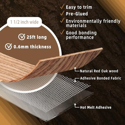 GSCIT Club Red Oak Edge Banding, 1 1/2 inch x 25ft roll of Veneer Edge Banding Pre-glued Flexible, Wood Tape Banding for Cabinet Repair Furniture - color: Red Oak, size: 1 1/2"x 25ft