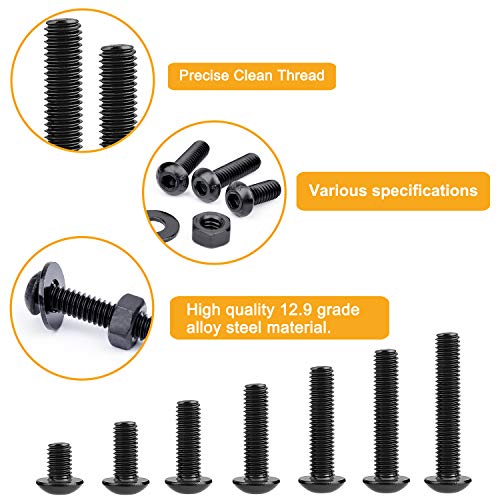 VIGRUE 305Pcs 1/4-20 Bolt and Nut Assortment Kit, 1/4-20 Black Button Head Socket Cap Screw Nuts Washers Kit, Assorted Allen Head Screws, Class 12.9 Alloy Steel - size: VIGRUE 305Pcs 1/4-20 Button Head