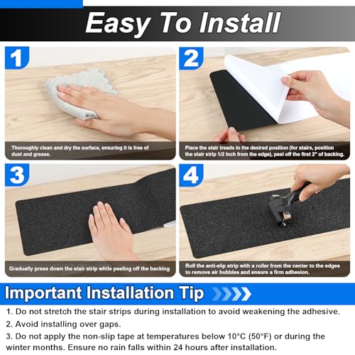 SMILOOL Outdoor Stair Treads Non-Slip Step Strips for Wooden Steps 5 Pack 8” x 30” Anti Slip Grip Tape Precut for Outside Stairs, Non Skid Stair Tread Mats Weather Resistant for Outdoors, Black - size: 8" x 30"