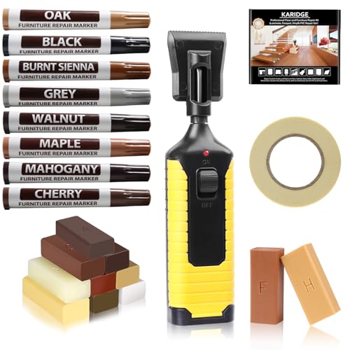 Laminate Vinyl Floor Repair Kit with Heat Pen, 11 Colors Hardwood Floor Wax Wood Furniture Touch up Marker Linoleum Lvp Repair Kit Covers Scratches, Stains, Cracks, Holes for Floor, Door, Cabinet