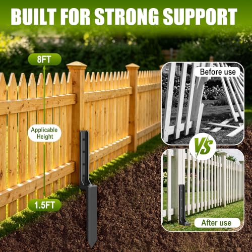 Mulctun 4 Pack Fence Post Repair Kit - 31.6" H Heavy Duty Fence Post Repair Stakes, Durable Fences Support Anchor for Fixing Broken/Leaning 4X4/6X6 Wood Posts - color: 4 Pack/Black