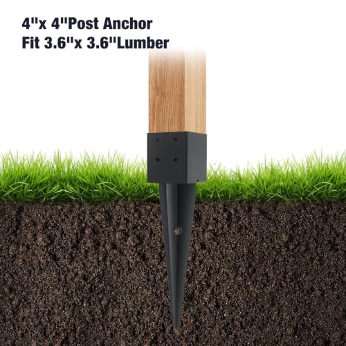 2Pcs 16" Fence Post Anchor Ground Spike|Black Powder-Coated| 4"x4" - size: 4"x 4"
