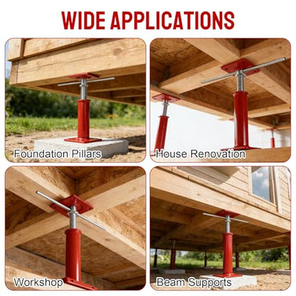 4 Pack Adjustment House Jacks for Leveling Crawlspace, Red - color: Red, size: 11"-16"