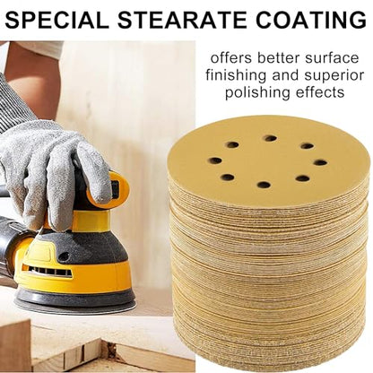 LotFancy 100 PCS 220 Grit Sandpaper, 5 Inch 8 Hole Sanding Disc Aluminum Oxide, Orbital Sander Sandpaper for Stripping Paint, Sand Paper for Wood, Plastic, Rust Removal, Random Orbital Sander Pads - style: 100PCS 220 Grit