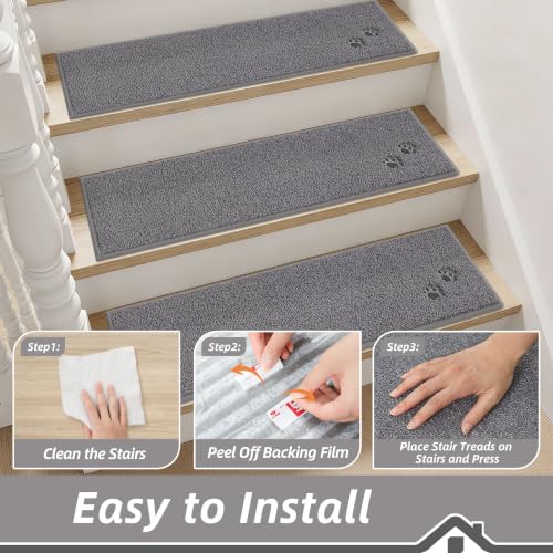 BEQHAUSE Stair Treads Non Slip for Wooden Steps 28" x 9", 15pcs, Grey - color: Grey - Dog Paws, size: 28 in X 9 in (15 Pieces)