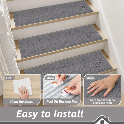 BEQHAUSE Stair Treads Non Slip for Wooden Steps 28" x 9", 15pcs, Grey - color: Grey - Dog Paws, size: 28 in X 9 in (15 Pieces)