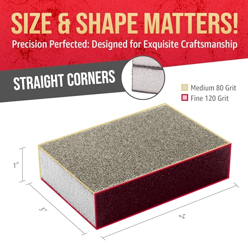 Sanding Sponge Blocks, 5" x 3" x 1", 80 & 120 Grit, Medium/Fine, 24 Pack - size: Straight Edge, style: Medium/Fine Grit