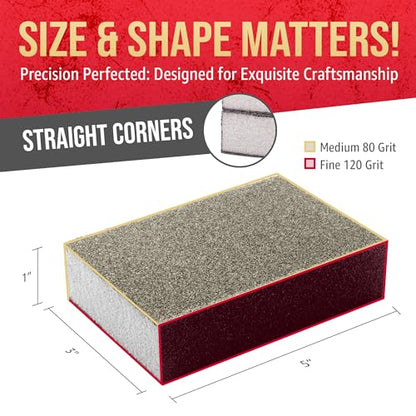 Sanding Sponge Blocks, 5" x 3" x 1", 80 & 120 Grit, Medium/Fine, 24 Pack - size: Straight Edge, style: Medium/Fine Grit