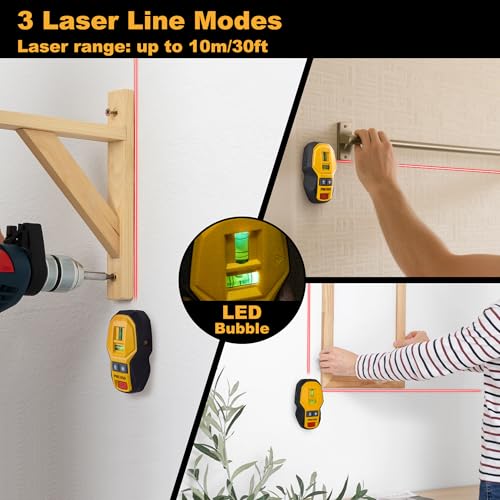 PREXISO 2-in-1 Rechargeable Cross Line Laser Level & Magnetic Nail Detector