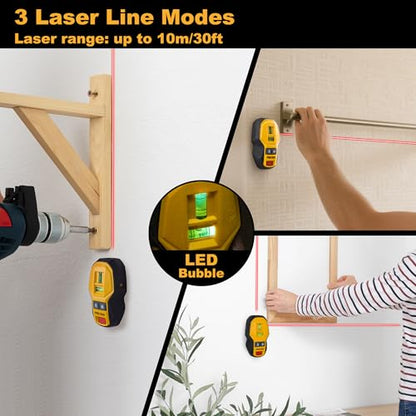 PREXISO 2-in-1 Rechargeable Cross Line Laser Level & Magnetic Nail Detector