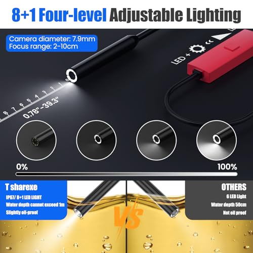 Endoscope Camera with Light,1920P HD Borescope Tools with 8+1 Adjustable LED Lights, Endoscope with Semi-Rigid Snake Camera, IP67 Waterproof Inspection Borescope for iOS and Android-16.4ft Dual-Lens