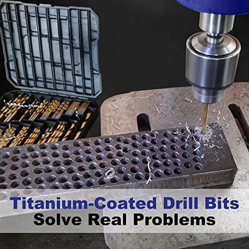 Metric 99 Pieces Titanium Twist Drill Bit Set, 135° Tip High Speed Steel, Size from 1.5mm up to 10mm, Ideal Drilling in Wood/Cast Iron/Aluminum Alloy/Plastic/Fiberglass, with Hard Storage - size: Metric 99 Pieces Drill Bit Set 135°
