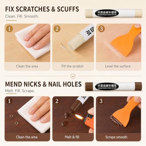 3 Colors Wood Filler Sticks, Cream White Series, with Scraper - color: Cream White Series