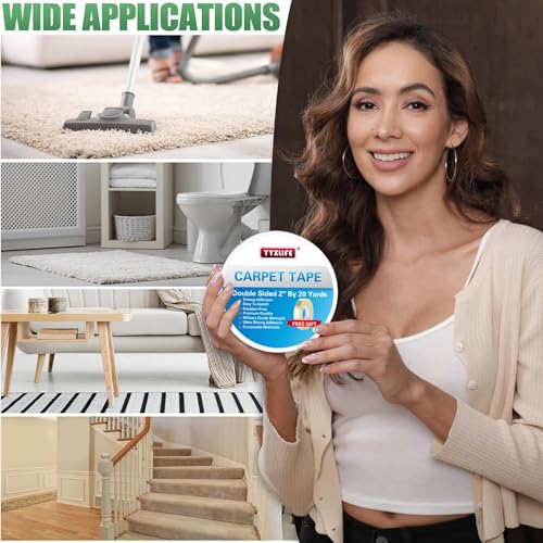 YYXLIFE Double Sided Carpet Tape for Area Rugs, Hardwood Floors, 2" x20YD - size: 2Inch x 20 Yards