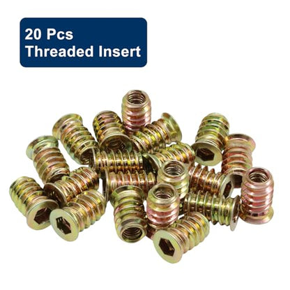 Piutouyar 20 Pcs M6x17mm Threaded Inserts Nuts for Wood - size: M6x17mm