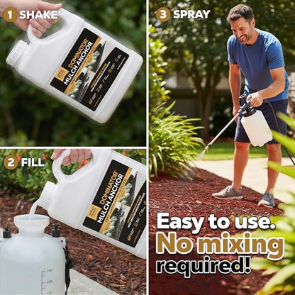 DOMINATOR Mulch Anchor 64oz - Mulch Glue for Landscaping | Mulch Glue Spray for Rubber Mulch, Wood Chips, Pine Straw, Cedar & Cypress | Ready to Spray Heavy Duty Landscape Glue - size: 0.5 Gallon, style: Mulch Glue