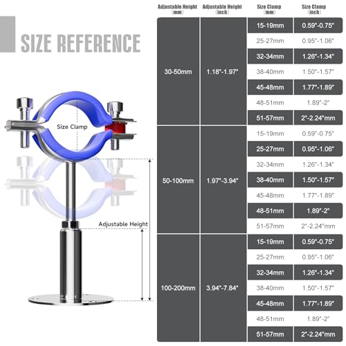 2 Pack Wall Mount Ceiling Mount Pipe Supports Suitable for OD Pipe 45-48mm Adjustable Height 100-200mm Adjustable Pipe Strap Clamp with Screws Stainless Steel - color: Adjustable Height 100-200mm, style: 45mm